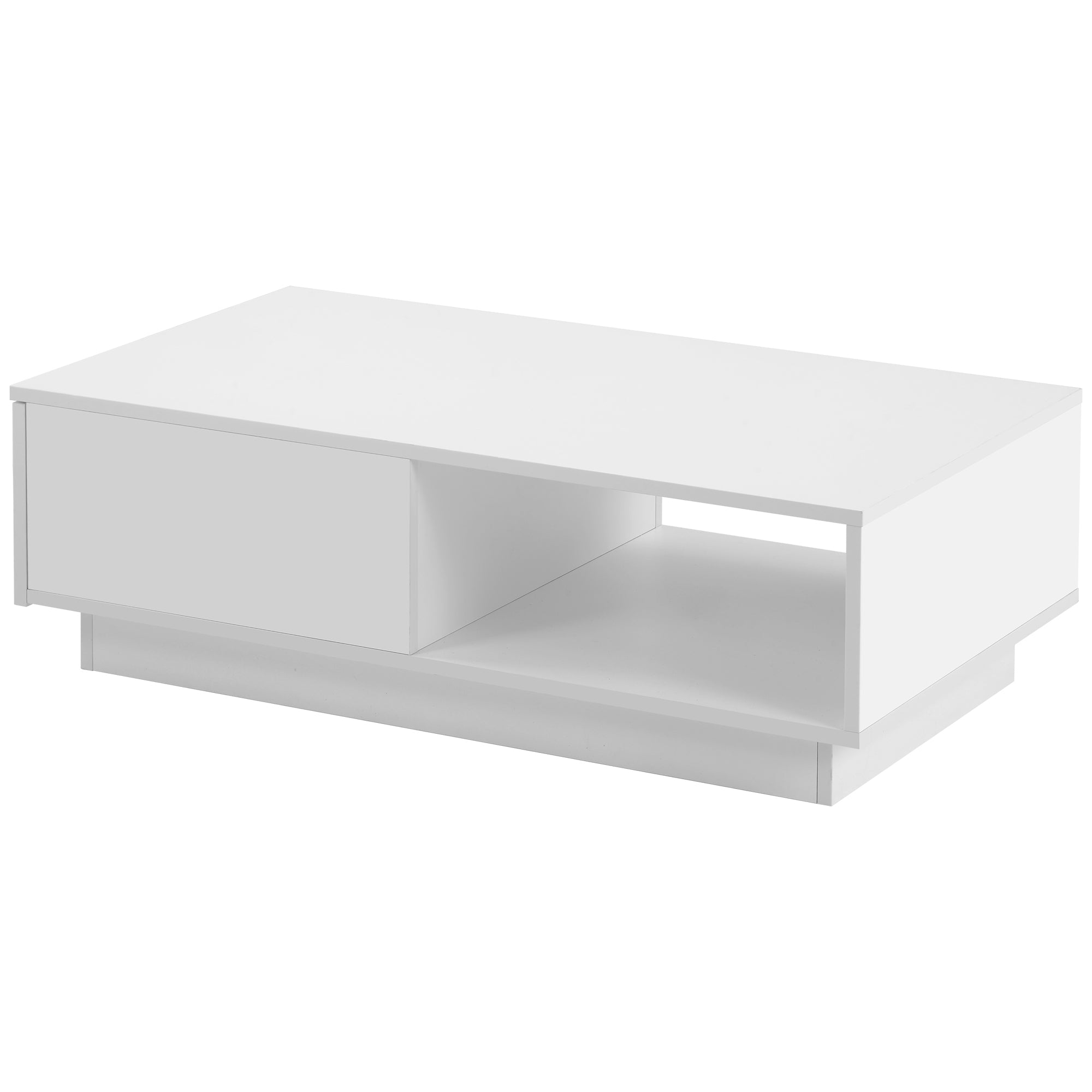 Couchtisch, moderner Hochglanz-Sofatisch, Couchtisch, rechteckiger weißer Wohnzimmertisch mit LED-Licht, 15 Farben für Teetisch, Haushaltsdekoration (99 x 55 x 32 cm)