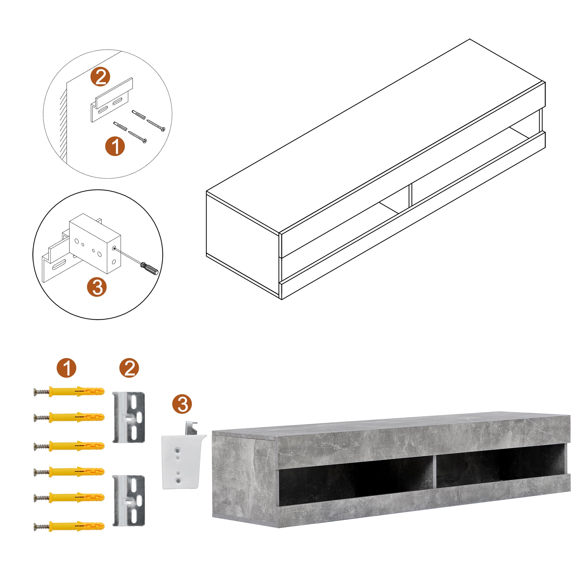 LED TV-Schrank , TV-Lowboard in Hochglanz Weiß mit LED-Beleuchtung, hochwertiges TV-Board mit viel Stauraum für Ihr Wohnzimmer 140x40x30.5cm, Marmorgrau