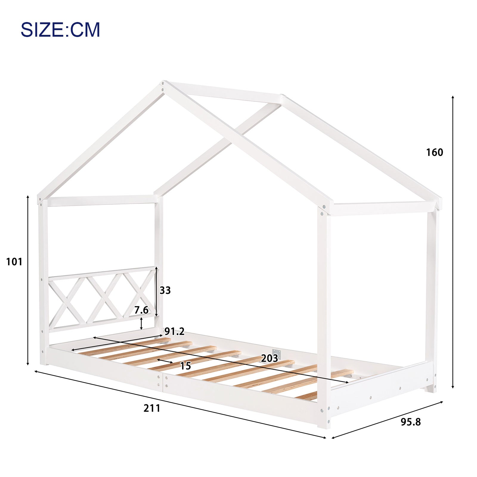 Kinderbett 90x200 Hausbett Flachbett Kiefer massiv Einzelbett mit Lattenrost (Grau)