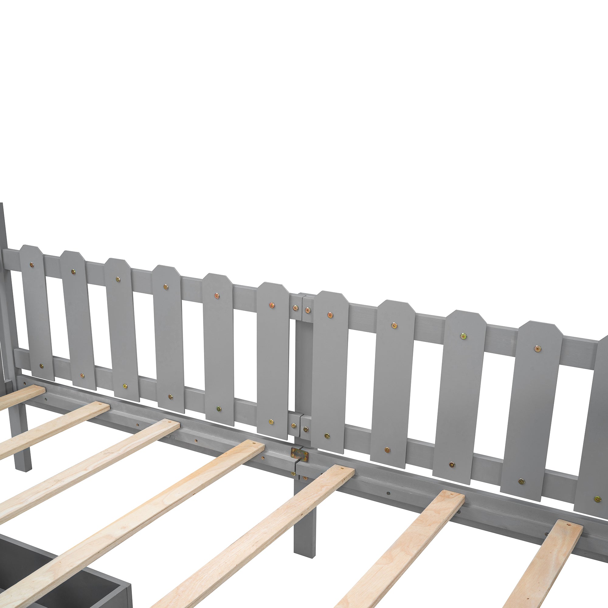 90 x 200 Einzel-Tagesbett in Hausform mit zwei Schubladen, Grau