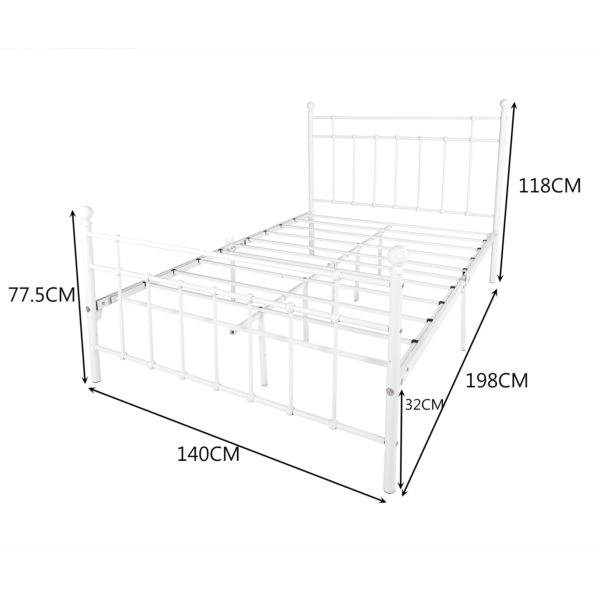 Metallbett Bettrahmen Gästebetten mit einfach Kopfteil, Jugendbett Bettgestelle für Schlafzimmer, Schwarz(140 x 190 cm)