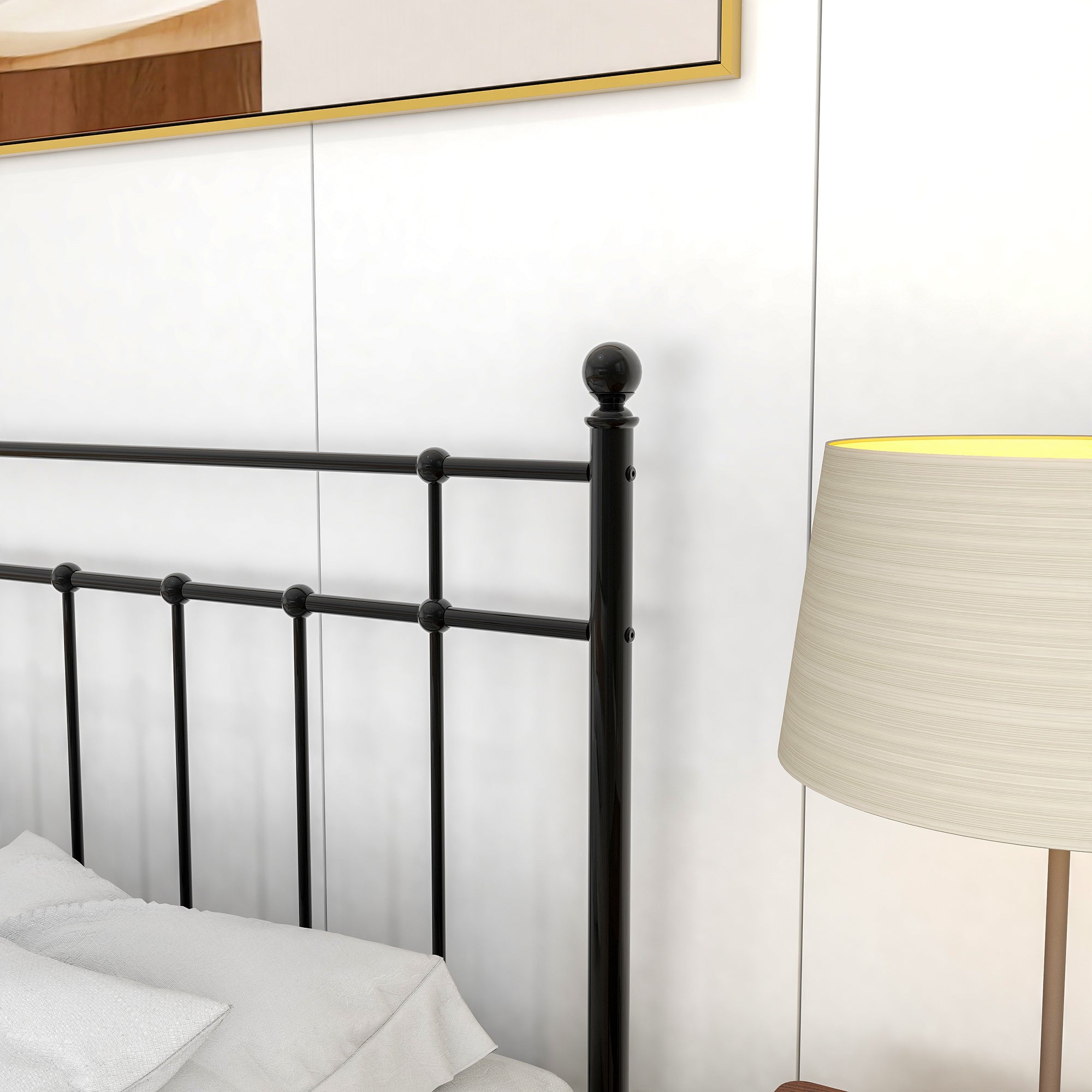 Metallbett Bettrahmen Gästebetten mit einfach Kopfteil, Jugendbett Bettgestelle für Schlafzimmer, Schwarz(140 x 190 cm)