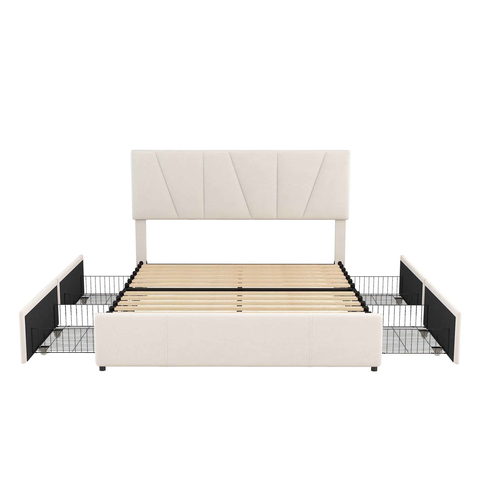 Double Size Polster Plattform Bett mit vier Schubladen auf zwei Seiten,Verstellbares Kopfteil,Beige(140*200cm)