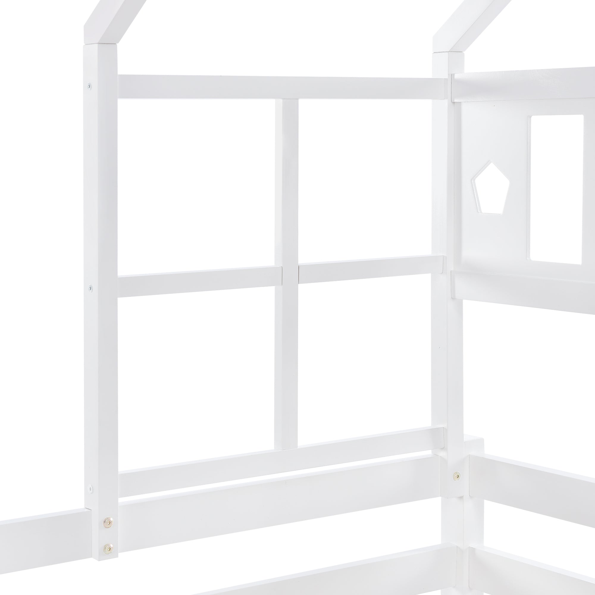 Hausbett Kinderbett mit Leiter und Schubladen, inkl. Lattenrost,Hochbett Massivholz mit Ausfallschutz 90x200cm Weiß(Ohne Matratze)