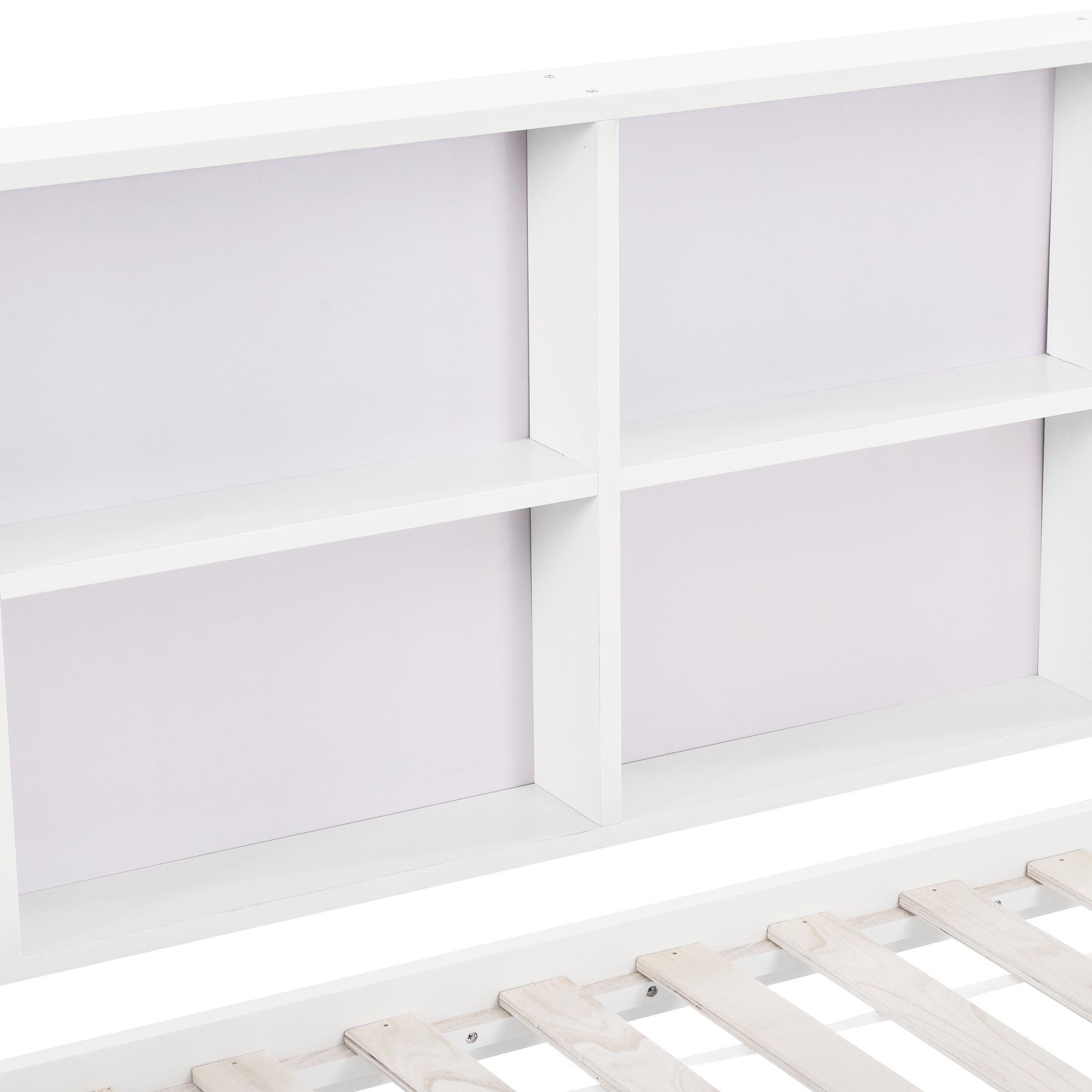 Hausbett Kinderbett mit Mehrzweck-Bücherregal-Speichergitter-Kabinett Ablageregal und zwei große Schubladen mit Stauraum und Kaminform 90x200 Weiß