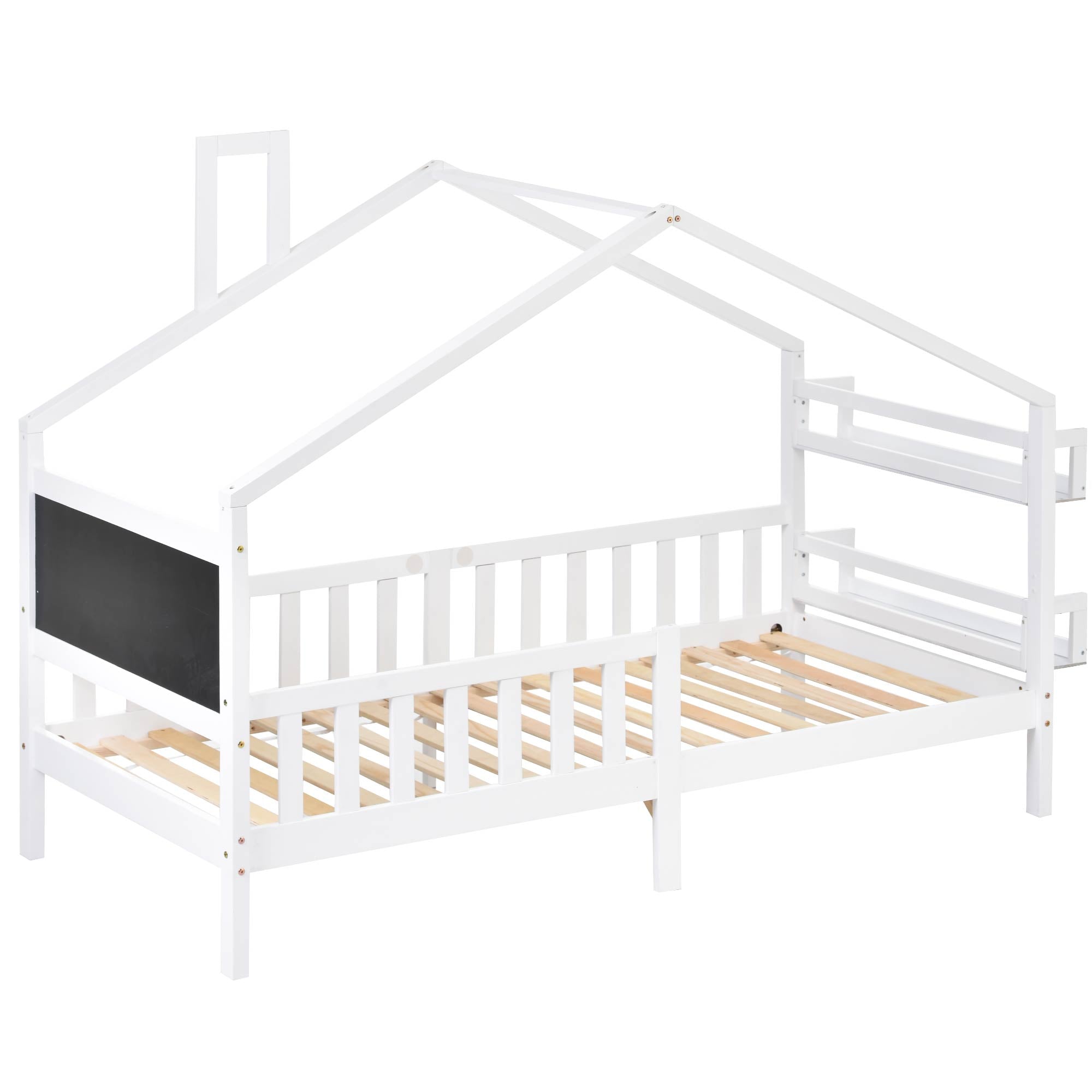 Bett 90x200 mit Lattenrost und Schublade Kinder Bett Jugendbett MassivholzBett mit Kopfteil Einzelbett Bettgestell （Weiß）