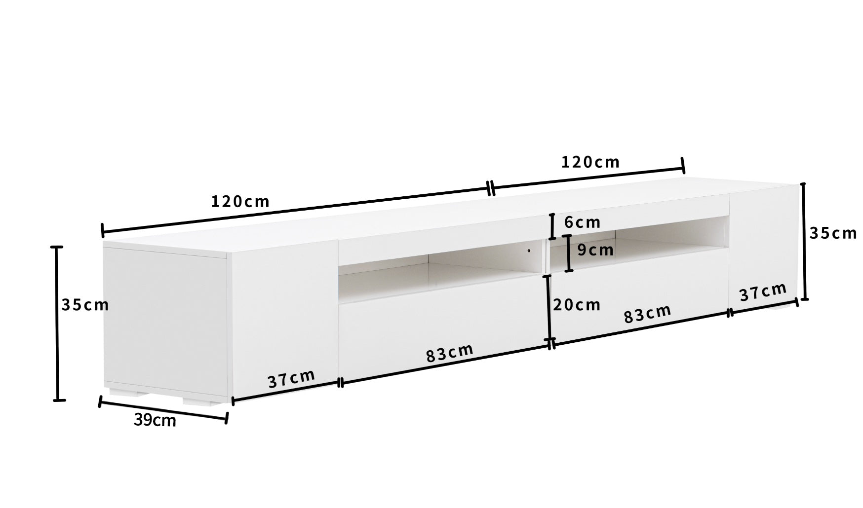 Weißer moderner TV-Schrank, helles Panel, variable LED-Beleuchtung, Wohn- und Esszimmer 240cm