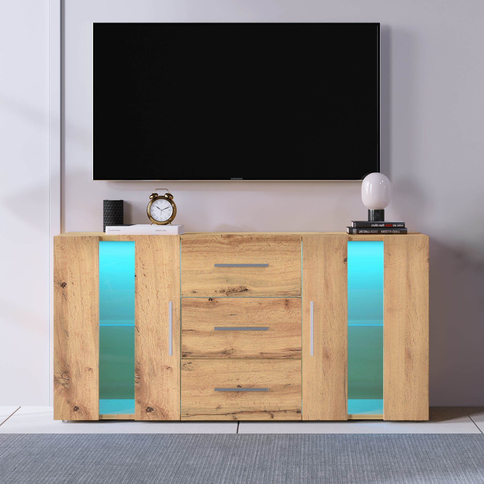 Sideboard Kommode Anrichte Standschrank Lagerung Schrank Schrank Einheit TV-Schrank,Lowboard, mit 16 Farben LED-Leuchten für Esszimmer Wohnzimmer，140*35*70cm