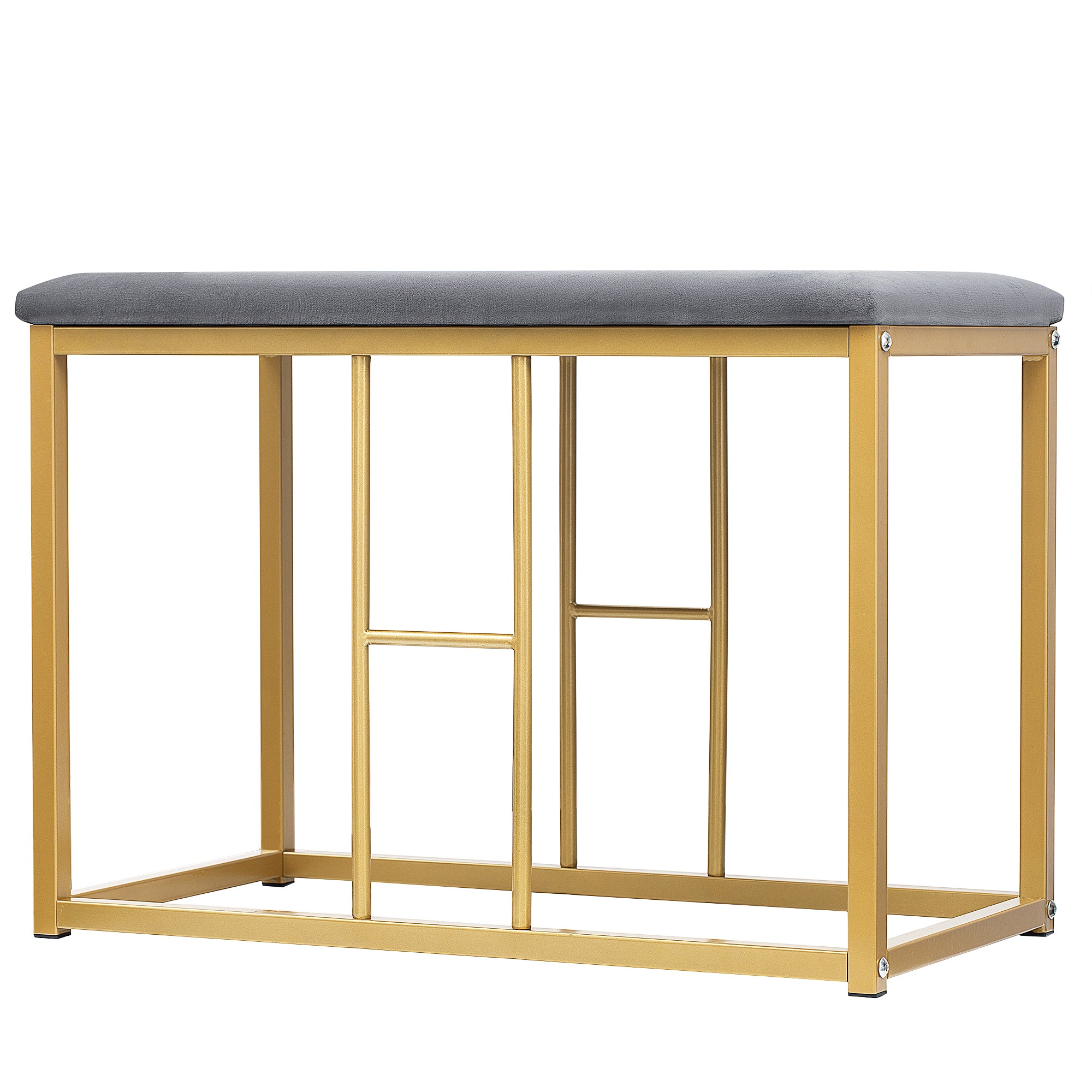 Essgruppe，(Set, mit Esstisch, 4 kleinen Hockers und 2 großen Hockers), Küchen Esstisch Set ausStahlrahmen，Moderner weißer und Gold，140*70*76cm，belastbar 120 kg